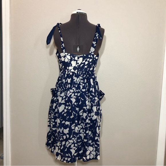 American Eagle Cotton Blue Ivory Flowy Skirt Pockets Floral Straps Lined Dress 6 - Picture 9 of 13